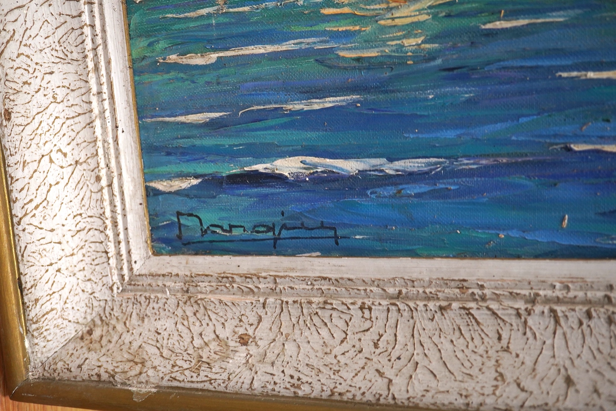 French school, Impasto oil on canvas, St Tropez, indistinctly signed lower left, 49 x 99cm. Condition - fair